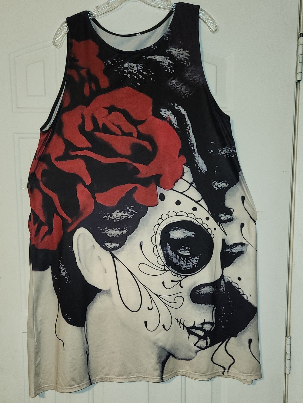 Women’s Midi Dress with Red Rose Skull Graphic